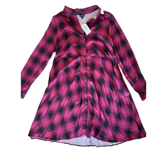 Torrid Purple Black Plaid Rayon Long Sleeve Button Dress NWT Size 00 - Picture 6 of 12